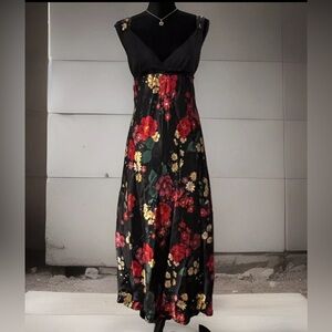 90s Vintage Slip Dress Night Grown Sz S Silky Roses Lacey whimsygoth witchy sexy